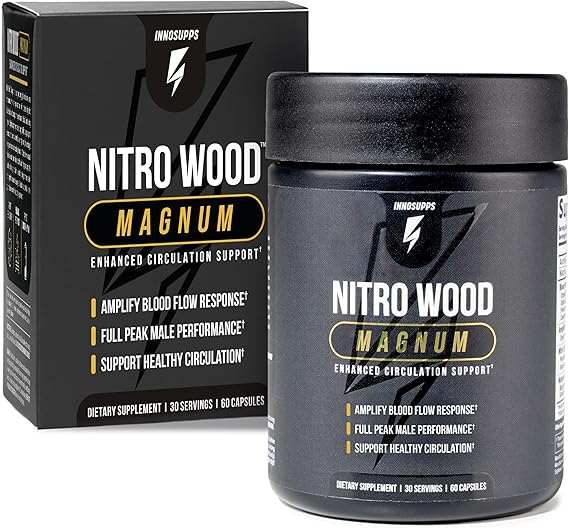 Nitro Wood Magnum - Nitric Oxide Booster for Men - Supports Blood Flow, Circulation & Male Performance - Beet Root & Citrulline Formula for Stamina, Endurance & Size - 60 Veg Capsules, 30 Servings