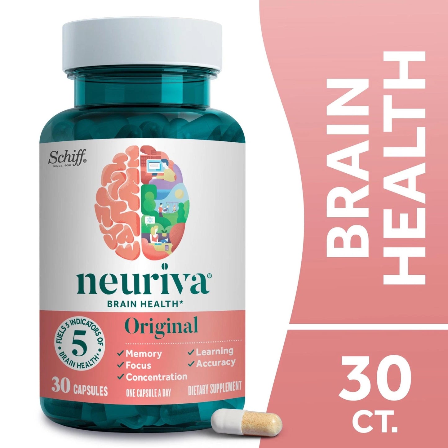 Neuriva Original Brain Health Supplement Capsules, Memory & Focus Support, 30 Ct