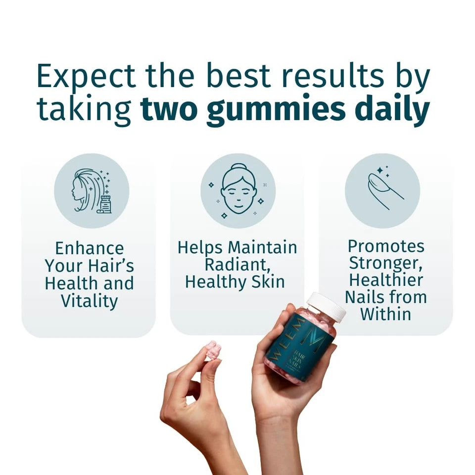 Hair Skin Nails Gummies Biotin Vitamins Vegan Extra Strength Pack WEEM Supports