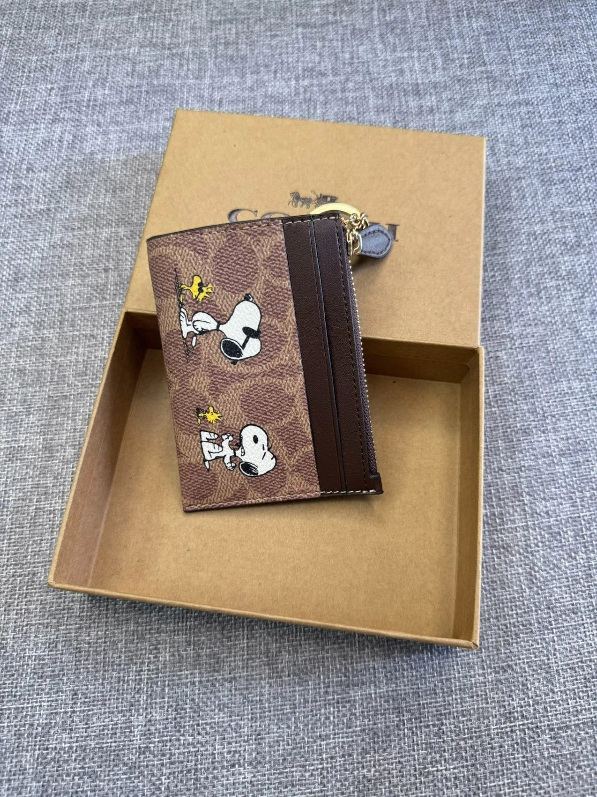 Coach X Peanuts Mini Skinny ID Case Signature Canvas W/Snoopy Print CBT14 NWT