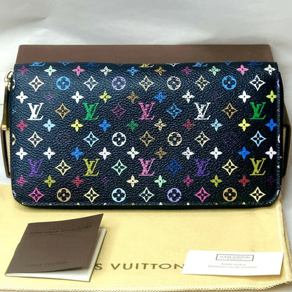 LOUIS VUITTON X Murakami Black MultiColor Full Zip Wallet Pink Interior Passport