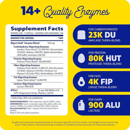Enzymedica Digest Gold + ATPro, Maximum Strength Enzyme Formula, Fast-Acting