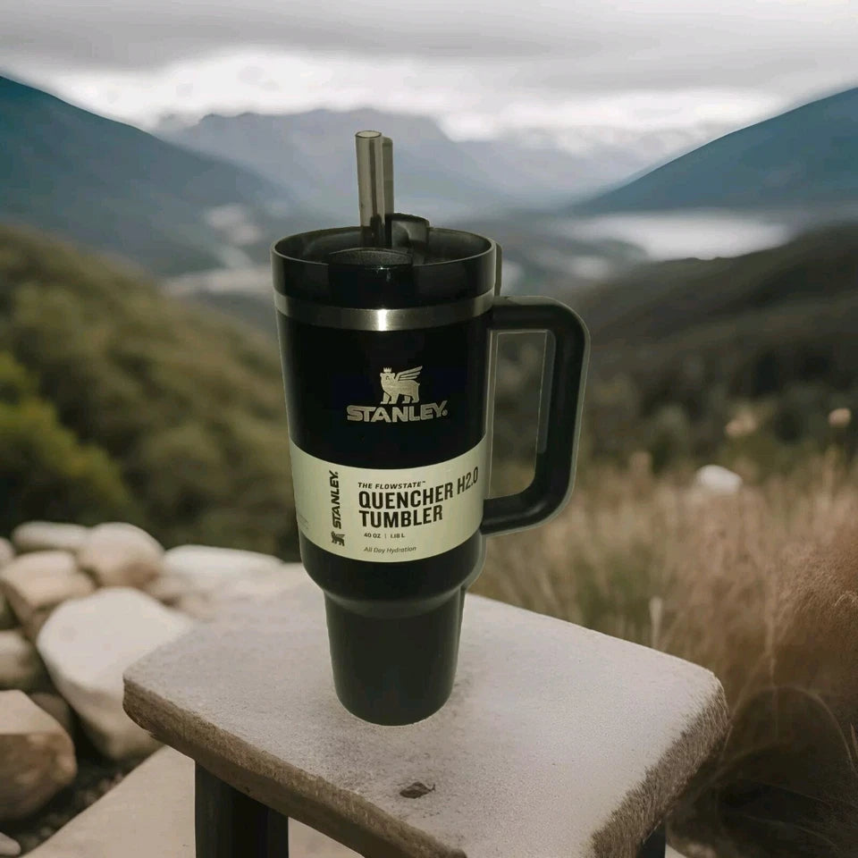 Stanley Flowstate Tumbler 40oz Black w/ Silver Tone Trim Quencher H2.0